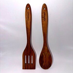 Cuisinart Wooden Spoon & Slotted Spatula Set – 12” Natural Wood Kitchen Utensils